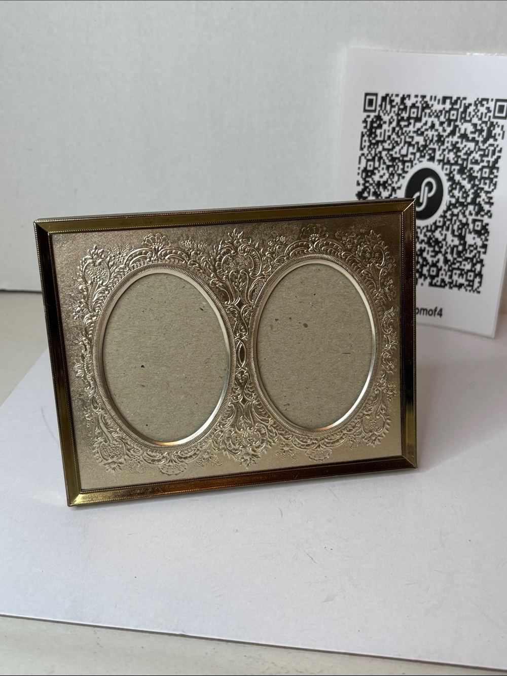 Vintage Double Oval Embossed Gold Mat Table Top Picture Frame
